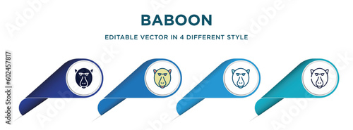baboon icon in 4 different styles such as filled, color, glyph, colorful, lineal color. set of vector for web, mobile, ui