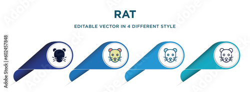 rat icon in 4 different styles such as filled, color, glyph, colorful, lineal color. set of vector for web, mobile, ui