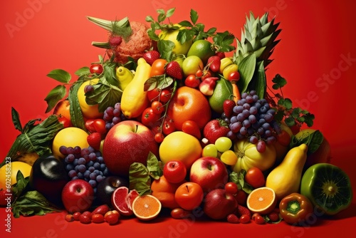 Colorful and Fresh Fruits and Vegetables, Generative AI