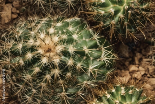 Top view of a green cactus with needles. Background with a lovely cactus texture. Generative AI