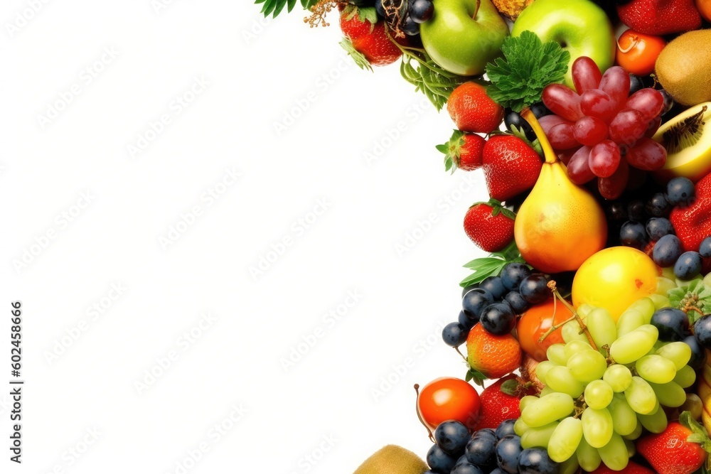 Frame of fruits on white background, Generative AI Frame of fruits on white background, Generative AI