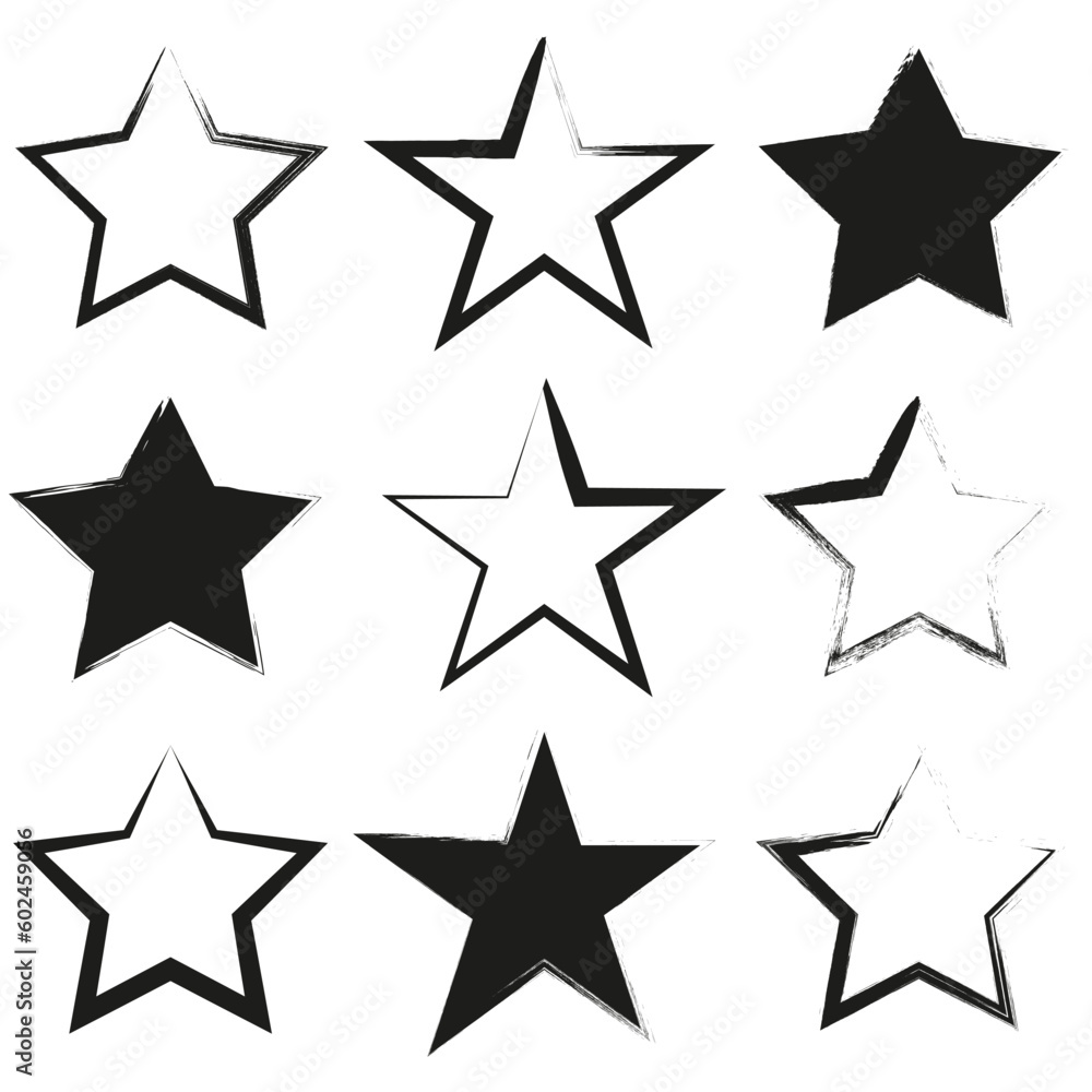 black star brush. Hand drawn abstract frame set. Vintage design. Vector illustration. black star brush. Hand drawn abstract frame set. Vintage design. Vector illustration.