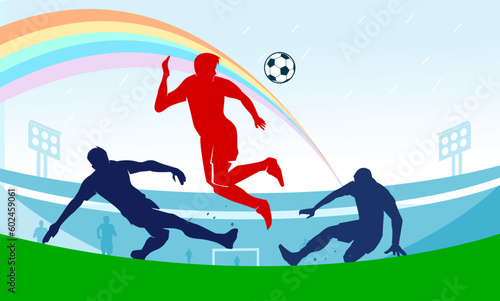 Cool editable vector soccer rainbow flick background for any graphic purpose	