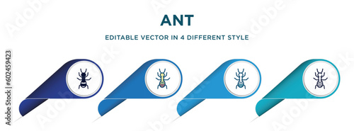 ant icon in 4 different styles such as filled, color, glyph, colorful, lineal color. set of vector for web, mobile, ui