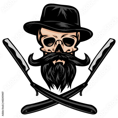 Skull Bearded Mustache Dead Man Barber Barbershop Logo Design Vector