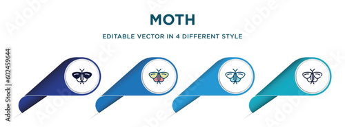 moth icon in 4 different styles such as filled, color, glyph, colorful, lineal color. set of vector for web, mobile, ui