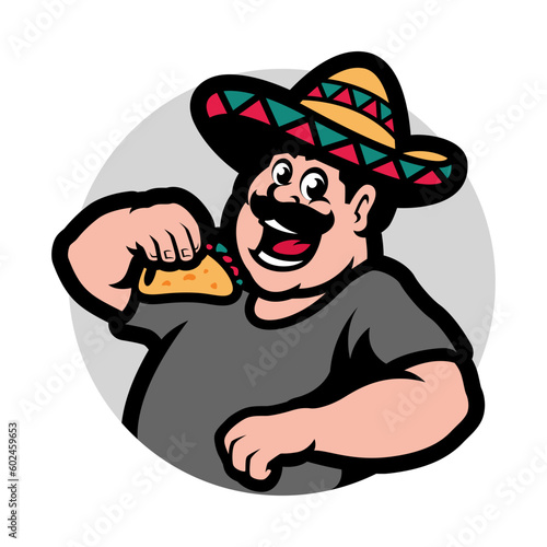 MEXICAN EATING TACO CARTOON ILLUSTRATION