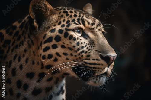 Close up portrait of a leopard. Dangerous predator in natural habitat. Wildlife scene  generative AI