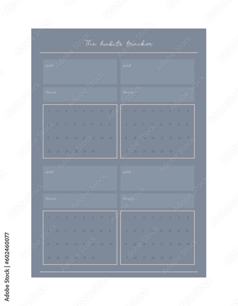 (Ocean) The Habits Tracker Planner. Plan you food day easily. Vector illustration. (Ocean) The Habits Tracker Planner. Plan you food day easily. Vector illustration.