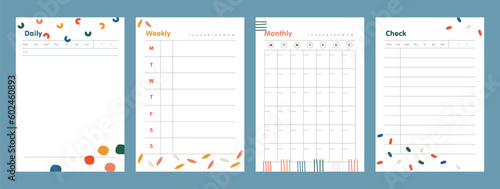 (Dot) Daily weekly monthly check Planner template. Minimalist planner template set. Vector illustration.	