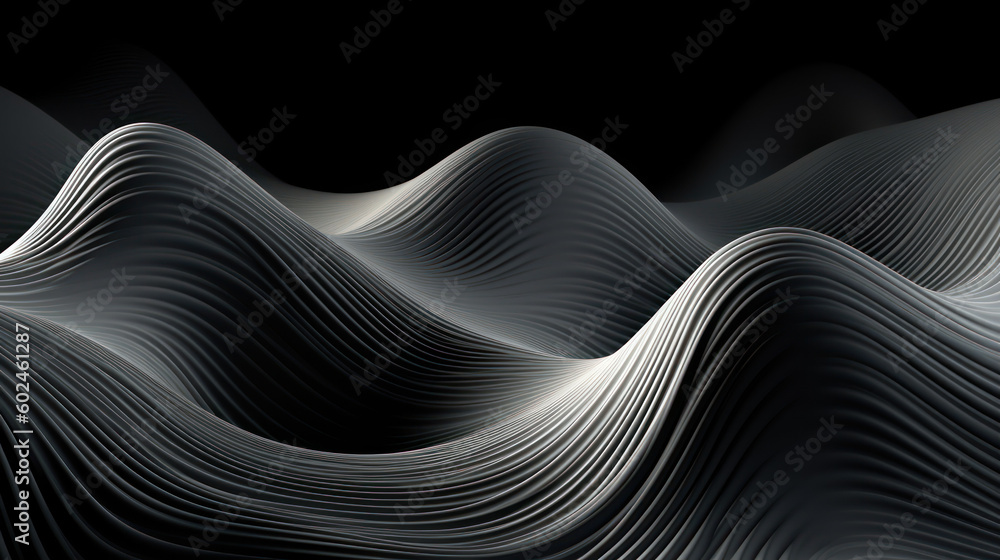 Illustration of black and white gradient waves flowing in the background created with Generative AI Technology Illustration of black and white gradient waves flowing in the background created with Generative AI Technology