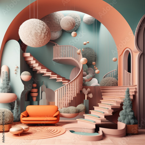 #d rendering modern living design