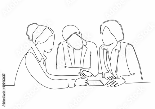 continuous line drawing of office worker at business meeting, suitable for template
