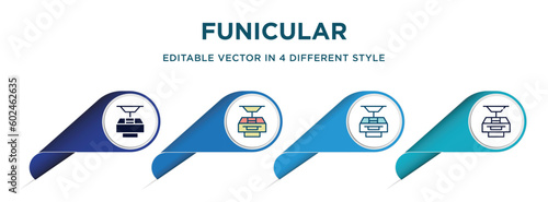 funicular icon in 4 different styles such as filled, color, glyph, colorful, lineal color. set of vector for web, mobile, ui