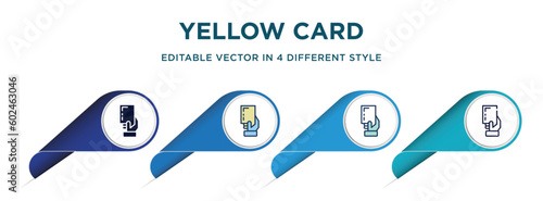 yellow card icon in 4 different styles such as filled, color, glyph, colorful, lineal color. set of vector for web, mobile, ui