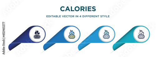 calories icon in 4 different styles such as filled, color, glyph, colorful, lineal color. set of vector for web, mobile, ui