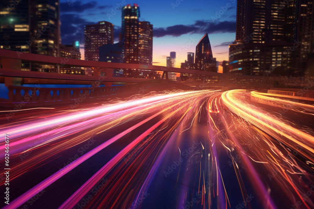 Fototapeta premium traffic Urban Movement Dynamic Light Trails Photography, Generative AI