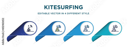 kitesurfing icon in 4 different styles such as filled, color, glyph, colorful, lineal color. set of vector for web, mobile, ui