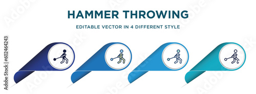 hammer throwing icon in 4 different styles such as filled, color, glyph, colorful, lineal color. set of vector for web, mobile, ui