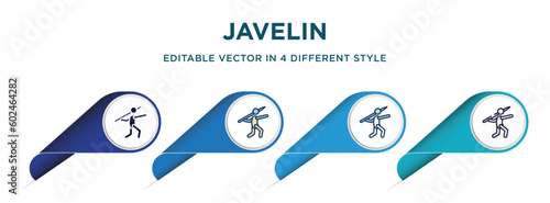 javelin icon in 4 different styles such as filled, color, glyph, colorful, lineal color. set of vector for web, mobile, ui