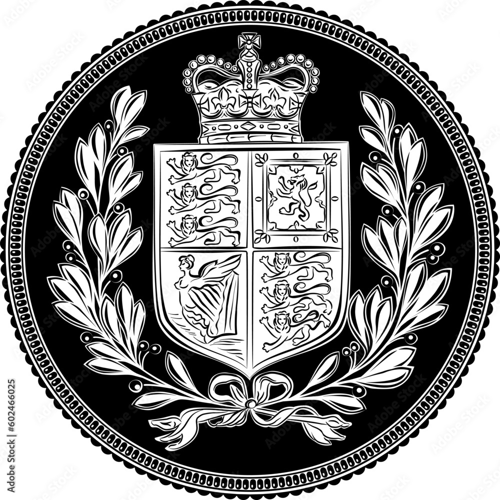 British Money Gold Coin Sovereign With Crown Coat Of Arms In Laurel british-money-gold-coin-sovereign-with-crown-coat-of-arms-in-laurel