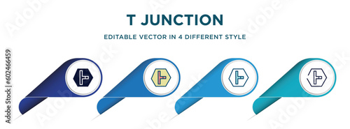 t junction icon in 4 different styles such as filled, color, glyph, colorful, lineal color. set of vector for web, mobile, ui