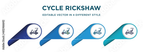 cycle rickshaw icon in 4 different styles such as filled, color, glyph, colorful, lineal color. set of vector for web, mobile, ui