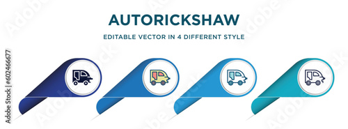 autorickshaw icon in 4 different styles such as filled, color, glyph, colorful, lineal color. set of vector for web, mobile, ui