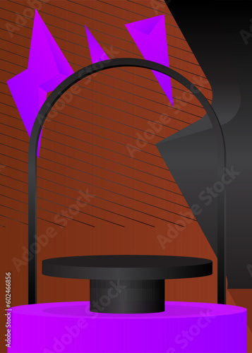 Brown  Black and Purple product display. Mockup Stage showcase for presentation. Abstract cylinder pedestal podium. Vector minimal geometric forms  empty scene.