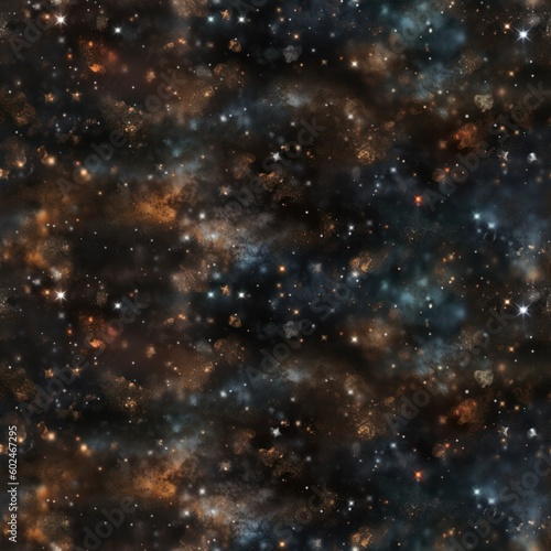 Seamless pattern background texture of golden particles of starry space for any design. AI Generation 