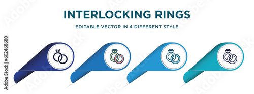 interlocking rings icon in 4 different styles such as filled, color, glyph, colorful, lineal color. set of vector for web, mobile, ui photo