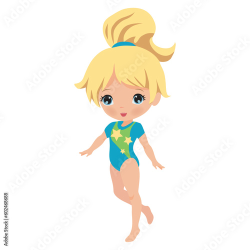 Cute little girl gymnast vector cartoon illustration