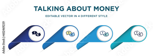 talking about money icon in 4 different styles such as filled, color, glyph, colorful, lineal color. set of vector for web, mobile, ui