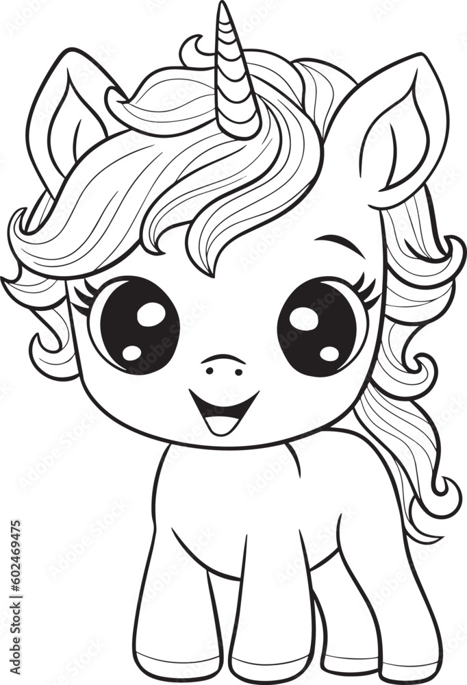 Obraz premium unicorn cartoon. Black and white lines. Coloring page for kids. Activity Book. 