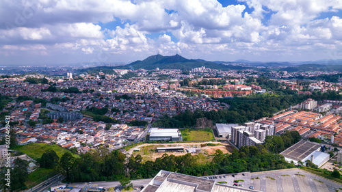 Aerial view of the Pirituba neighborhood in Sao Paulo, Brazil. Pico do Jaraguá in the background. photo