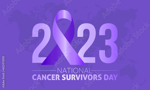 2023 Concept National Cancer Survivors Day awareness vector banner template. Cancer disease fight prevention illustration.
