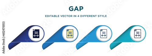 gap icon in 4 different styles such as filled, color, glyph, colorful, lineal color. set of vector for web, mobile, ui
