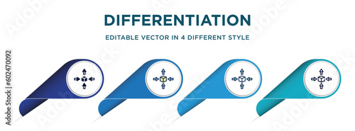 differentiation icon in 4 different styles such as filled, color, glyph, colorful, lineal color. set of vector for web, mobile, ui