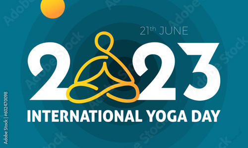 2023 Concept International Yoga Day healthy fitness with exercise medication vector banner template