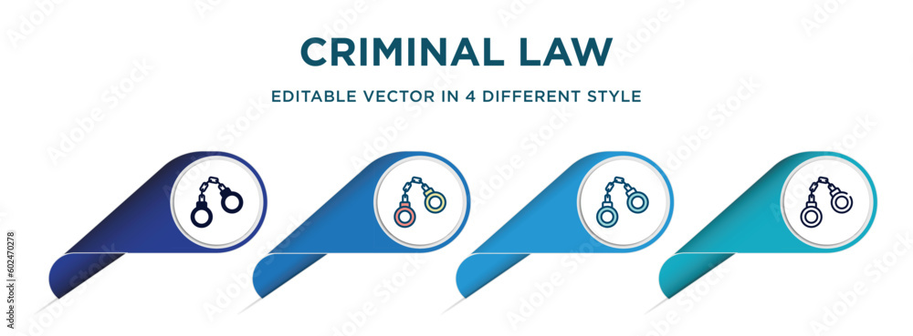 criminal law icon in 4 different styles such as filled, color, glyph, colorful, lineal color. set of vector for web, mobile, ui criminal law icon in 4 different styles such as filled, color, glyph, colorful, lineal color. set of vector for web, mobile, ui