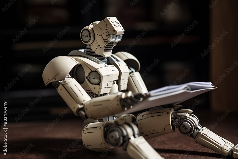paper artificial ai laptop robot document office technology digital hand. Generative AI. paper artificial ai laptop robot document office technology digital hand. Generative AI.
