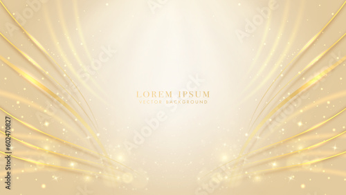 Luxury background with golden lines, glowing curve lines, glitter light effects and bokeh element decoration. Elegant style vector design