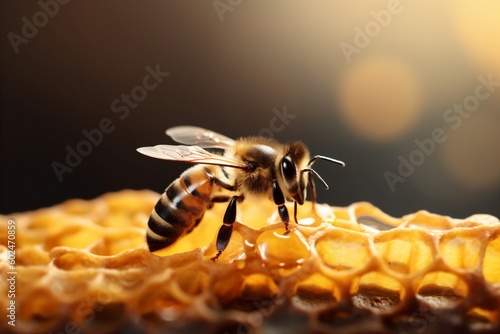 gold honey closeup macro pollen bee nature background yellow insect medicine. Generative AI.