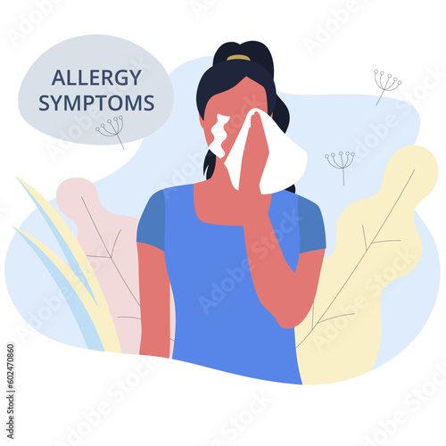 Seasonal allergy. Woman with teary eyes. pollen and flowers allergy