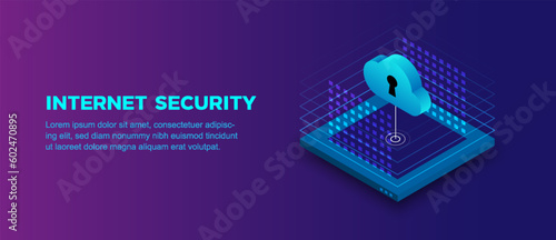 Internet security connection banner design. Abstract technology computer processor encryption.
