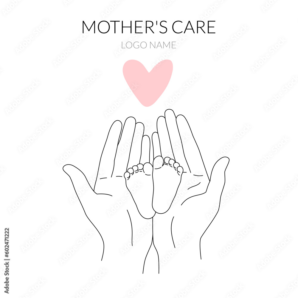 Obraz premium Baby feet in mother hands. Mother's care for newborn. Happy family concept