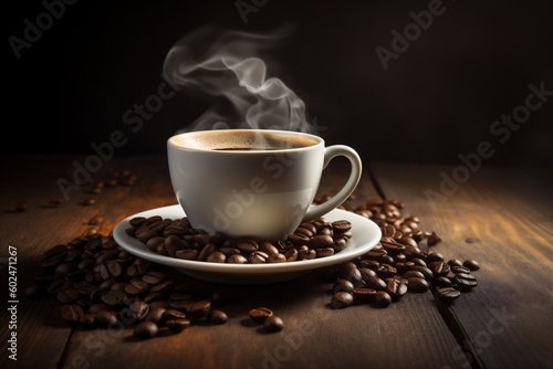 drink mug breakfast brown morning espresso aroma cafe bean cup. Generative AI.