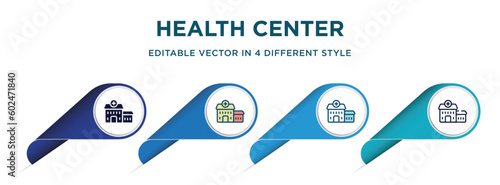 health center icon in 4 different styles such as filled, color, glyph, colorful, lineal color. set of vector for web, mobile, ui