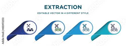 extraction icon in 4 different styles such as filled, color, glyph, colorful, lineal color. set of vector for web, mobile, ui