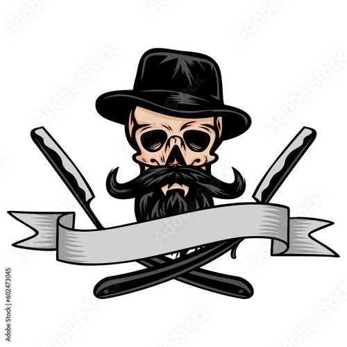 Skull Bearded Mustache Dead Man Barber Barbershop Logo Design Vector